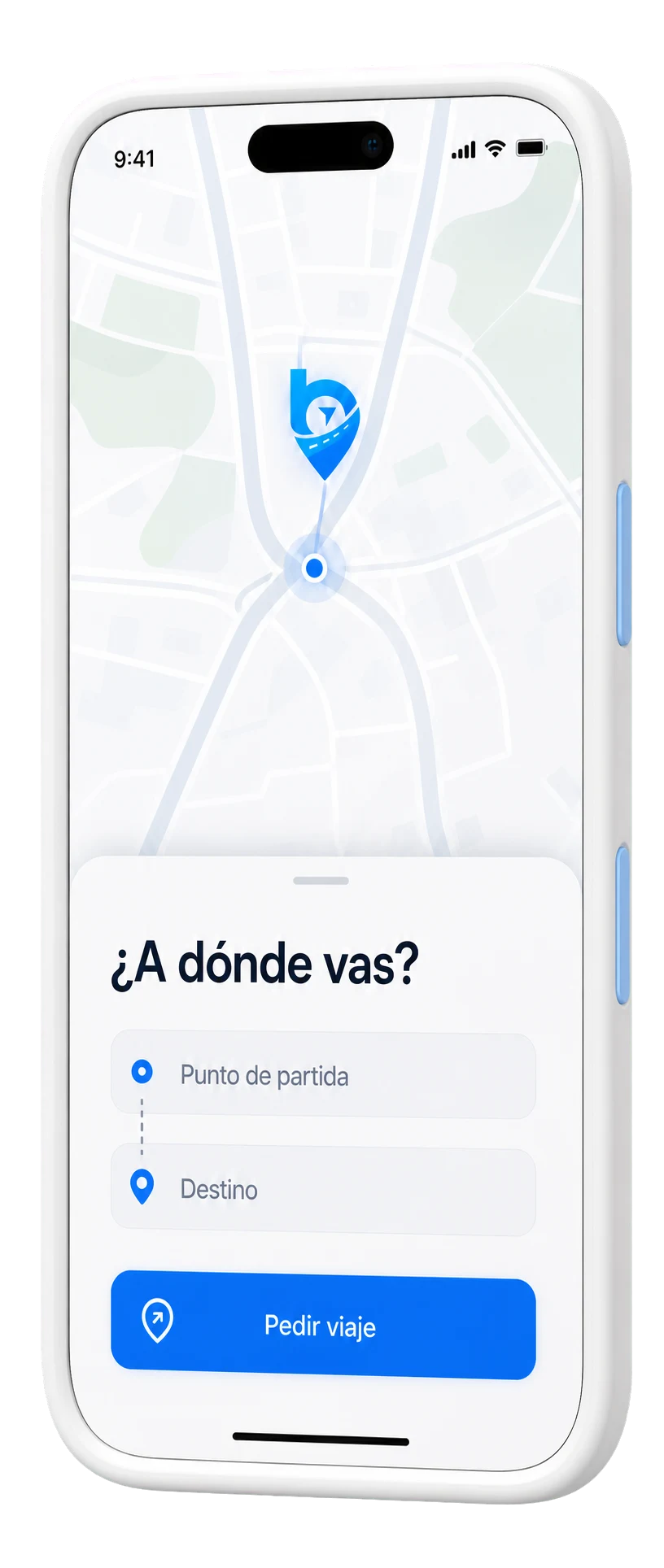 Concepto visual de una pantalla móvil para indicar punto de partida y destino